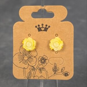 Yellow & White Rose Flower Earring Stainless Steel Post Butterfly/Silicone Back
